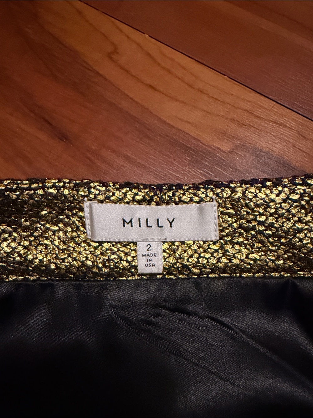 Milly Metallic Gold Mini Skirt Sz 2 - Picture 2 of 5